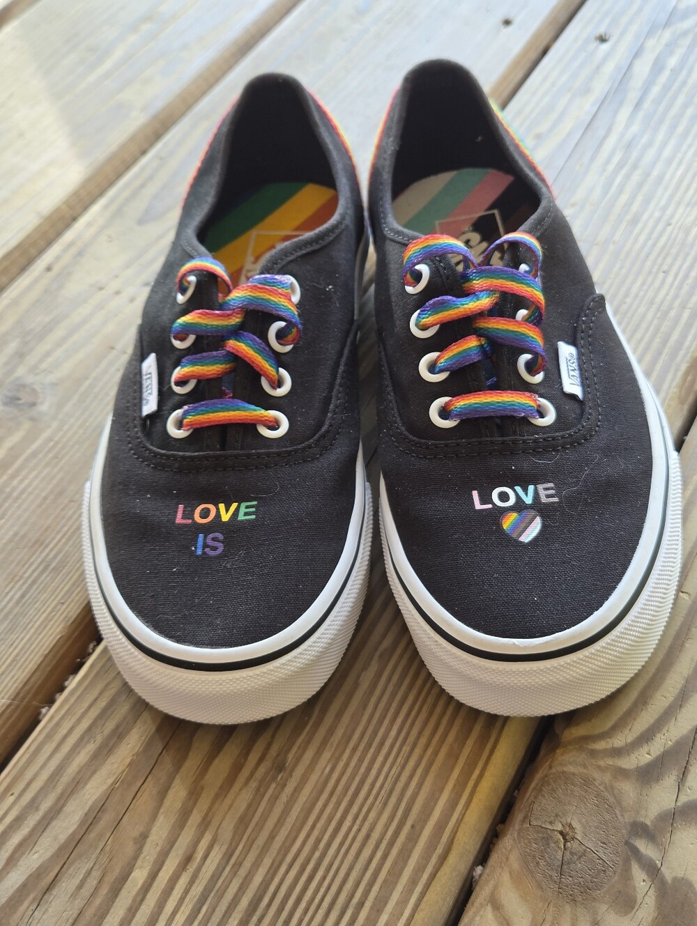 Vans Authentic Pride "Love Is Love" Black Canvas Sneakers Women's 7 / Men's 5.5